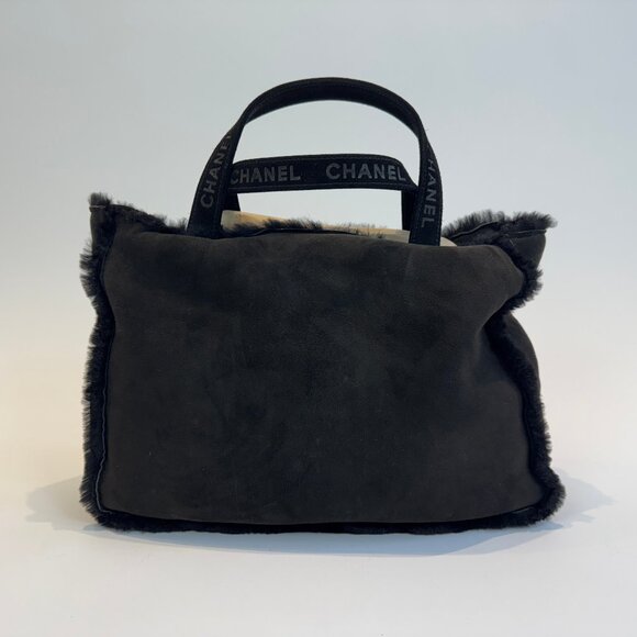 Chanel Black Suede Shearling Fur Hand Bag - Picture 1 of 16